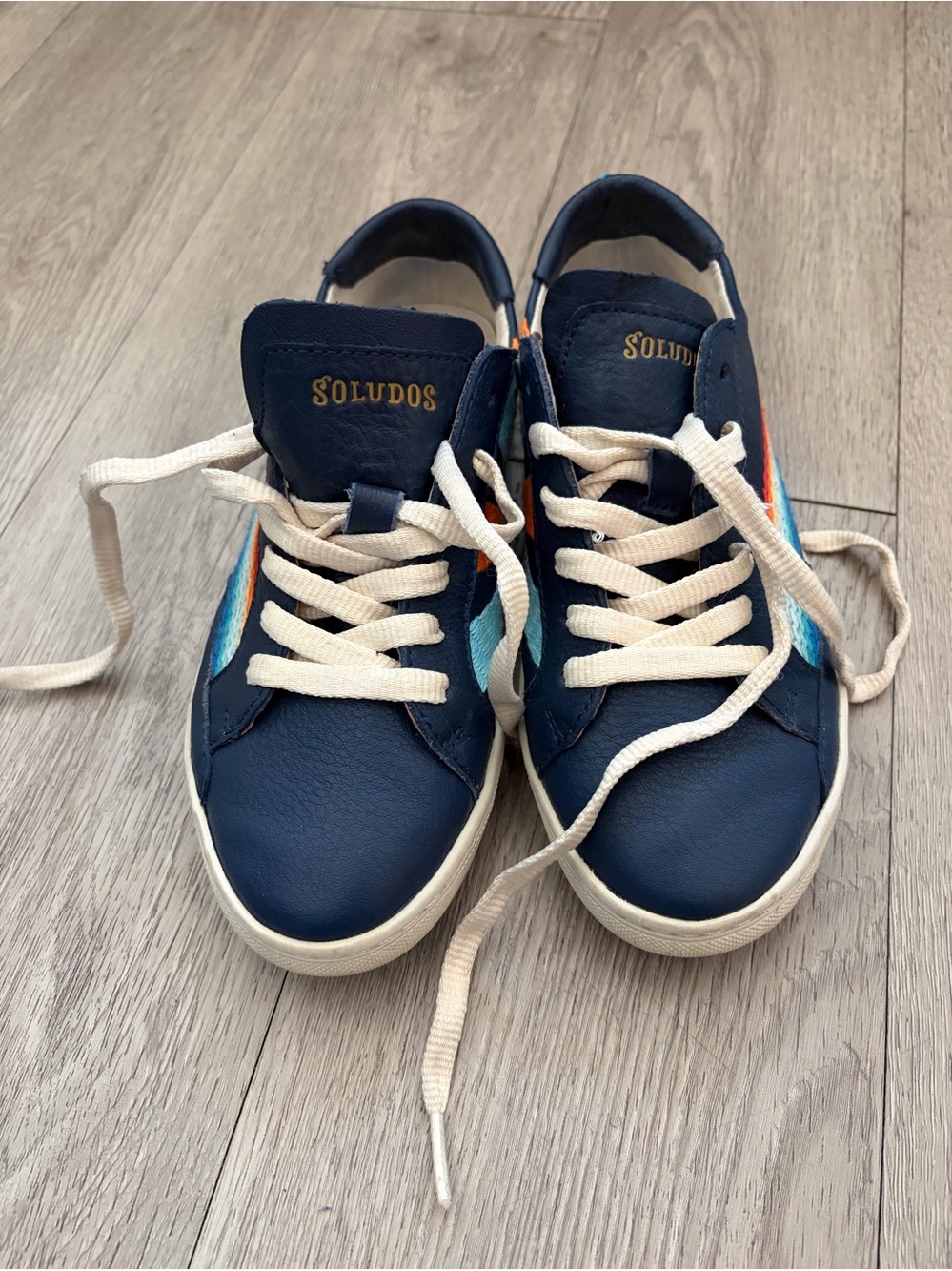 Soludos Kids Navy Sneakers with Cream Laces and Multicolor Stripe